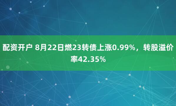 配资开户 8月22日燃23转债上涨0.99%，转股溢价率42.35%