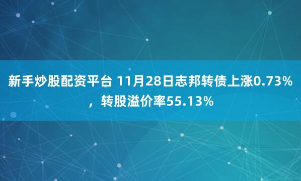 新手炒股配资平台 11月28日志邦转债上涨0.73%，转股溢价率55.13%